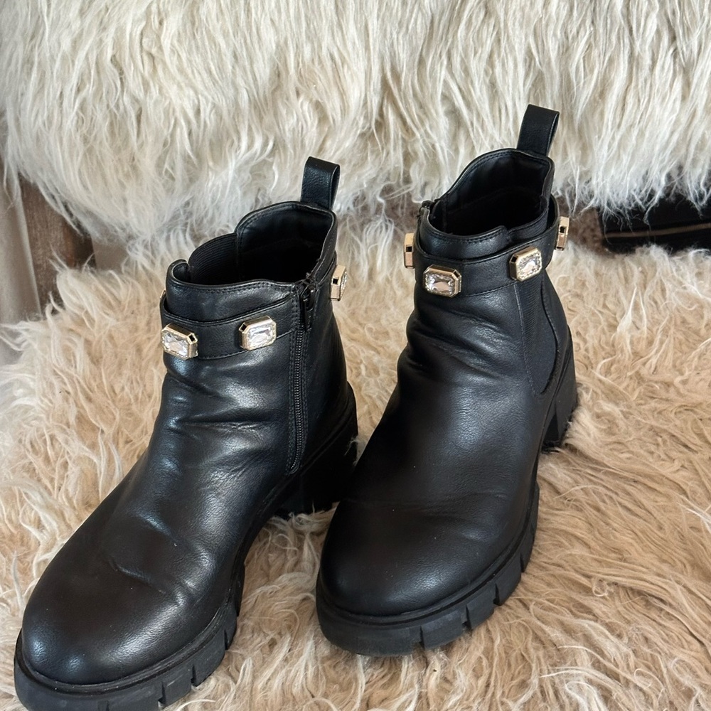 Steve Madden Black Ankle Boots with Gold Accents
